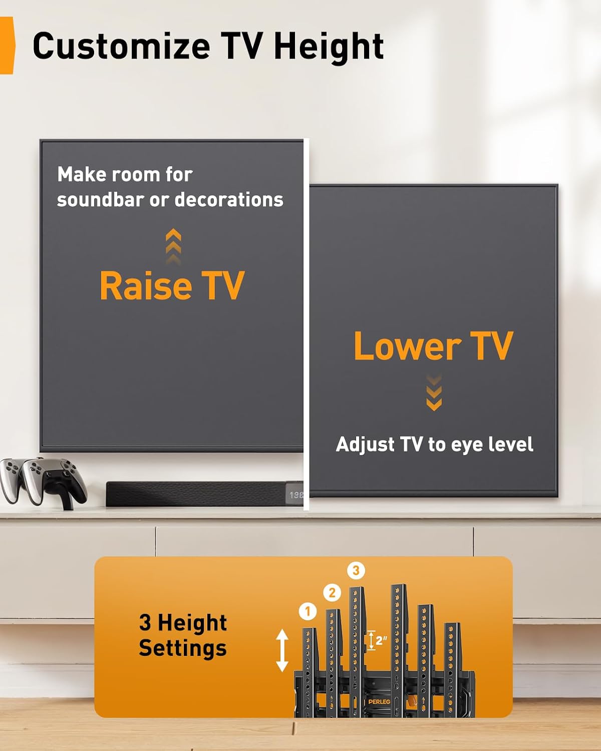 Full Motion TV Wall Mount for 26-74 inch TVs, Height Adjustable TV Mount, Pre-Assembled Wall Mount TV Bracket with Tool-Free Tilt, Swivel, Fits 16” Studs, 99 lbs, Max VESA 400x400mm, PGMF21