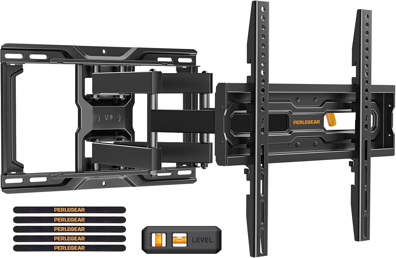 Full Motion TV Wall Mount for 26-74 inch TVs, Height Adjustable TV Mount, Pre-Assembled Wall Mount TV Bracket with Tool-Free Tilt, Swivel, Fits 16” Studs, 99 lbs, Max VESA 400x400mm, PGMF21