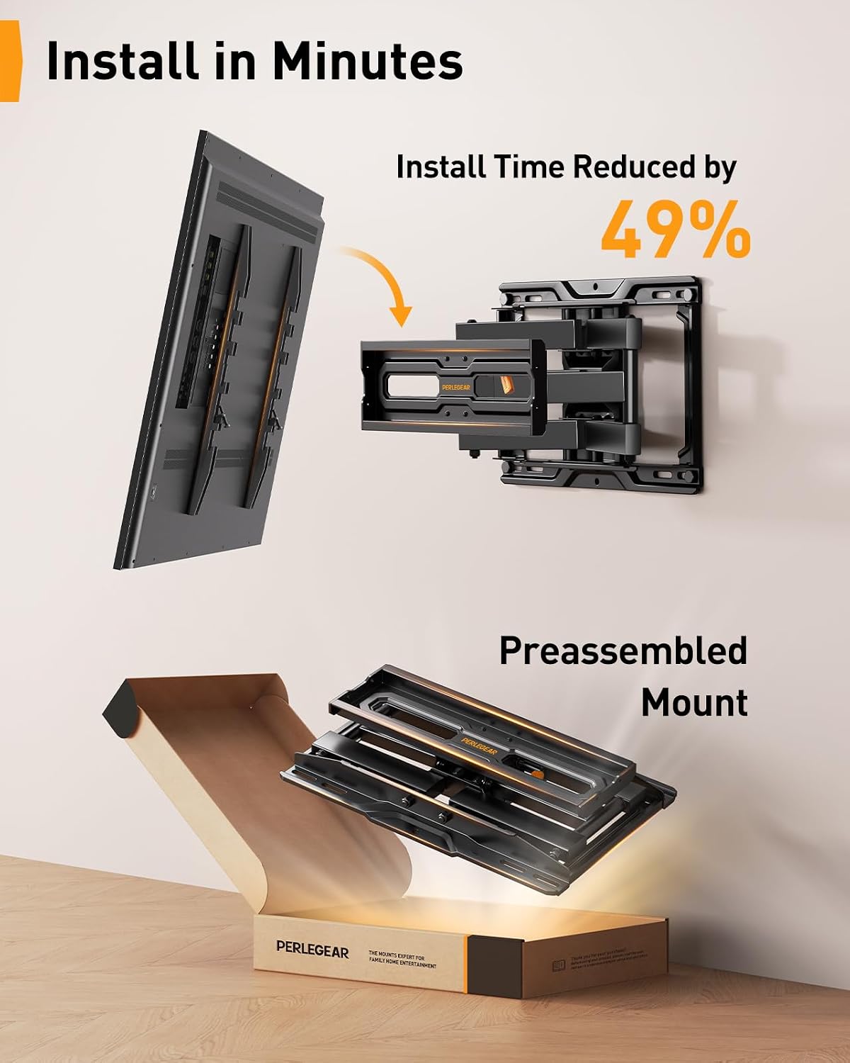 Full Motion TV Wall Mount for 26-74 inch TVs, Height Adjustable TV Mount, Pre-Assembled Wall Mount TV Bracket with Tool-Free Tilt, Swivel, Fits 16” Studs, 99 lbs, Max VESA 400x400mm, PGMF21